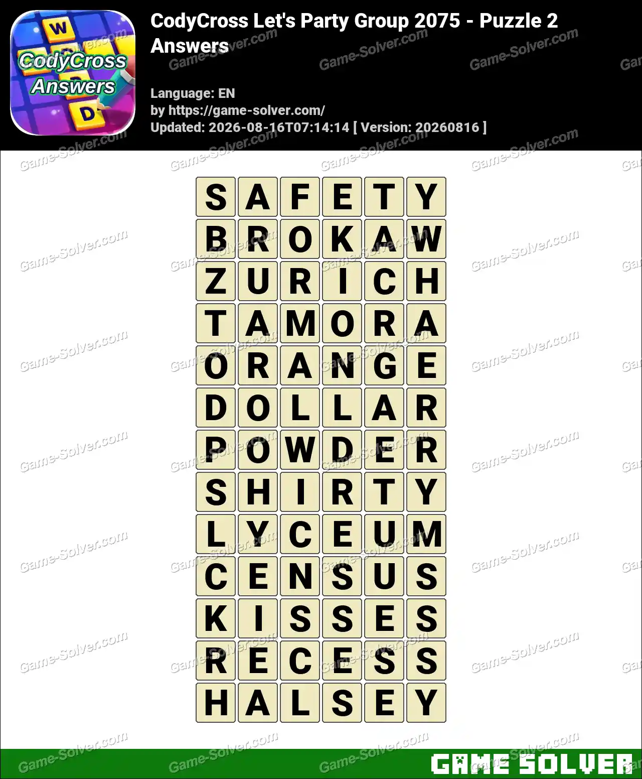 CodyCross Let’s Party Group 2075 – Puzzle 2 Answers
